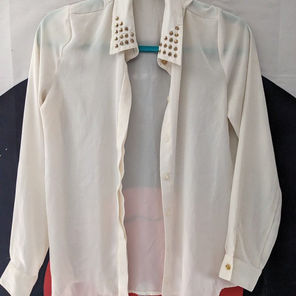 F21 Sheer Button-Up Studded Blouse